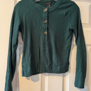 Club Monaco Dark Teal Ribbed Henley Long Sleeve - XS